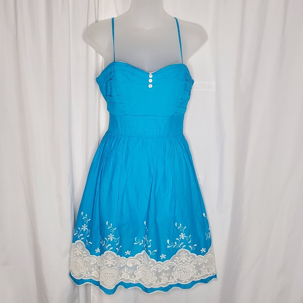 Speechless Blue with White Embroidery Sun Dress Size 9 NWT